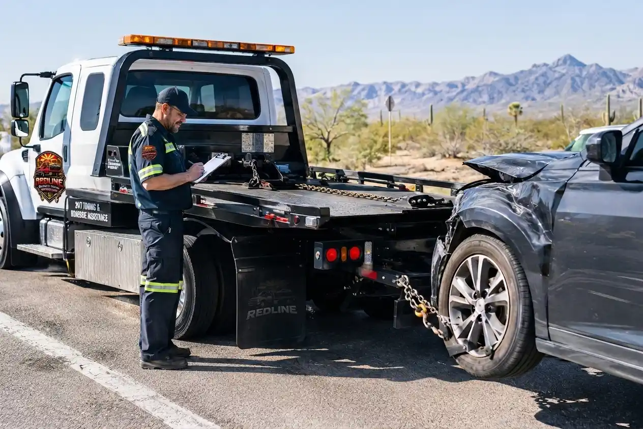 Tow operator with clipboard preparing for getting towed safely what to check before anyone hooks up your car
